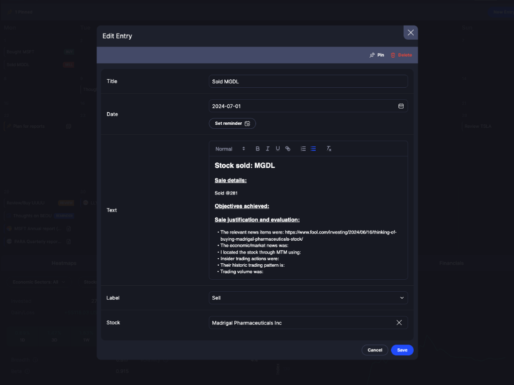 MTM Data Research Portfolio Page - Edit Entry